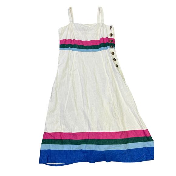 Boden Willa Midi Button Dress, Women’s 12R White/Blue Striped, Linen Summer - Picture 2 of 10